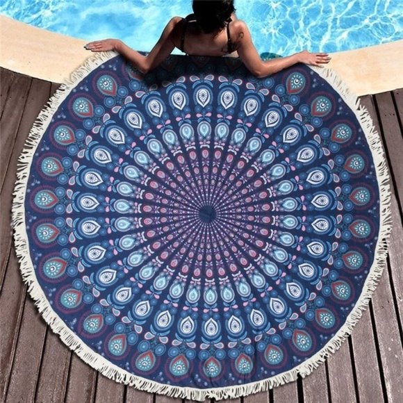 Blue/Purple Boho Beach Mat/Towel/Oversized Blanket/Yoga Mat for Dorm/Bedroom